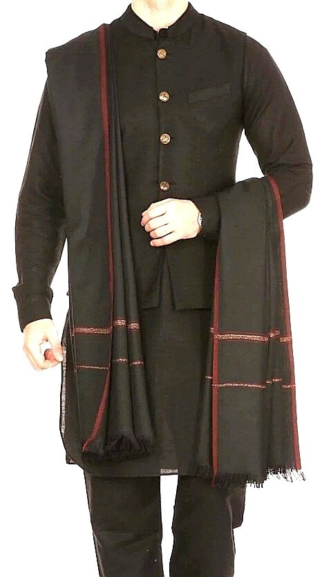 Fine Wool Double Palla Shawl for Men | Sized 45x90 | Multi Colour | Soft & Warm