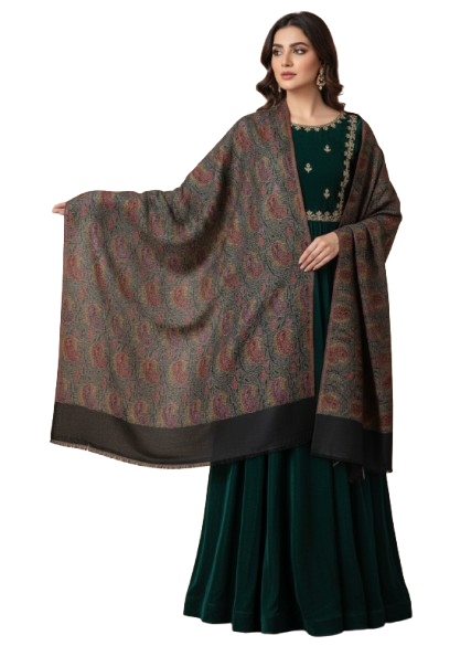 Kani Cutting Fine Wool Stole Shawl - Luxury Indian Design | 80" x 28" Scarf Wrap