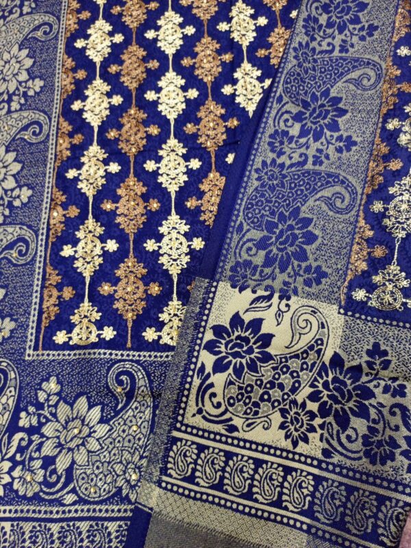 Kashmiri Silk Embroidered with Stone Work & 4 Border Woven | Liva Stole