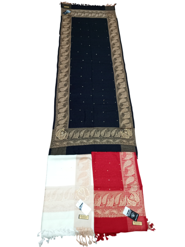 Elegant Kashmiri Liva Stole | Acrylic Shawl with Stone Work & 4 Border Woven |