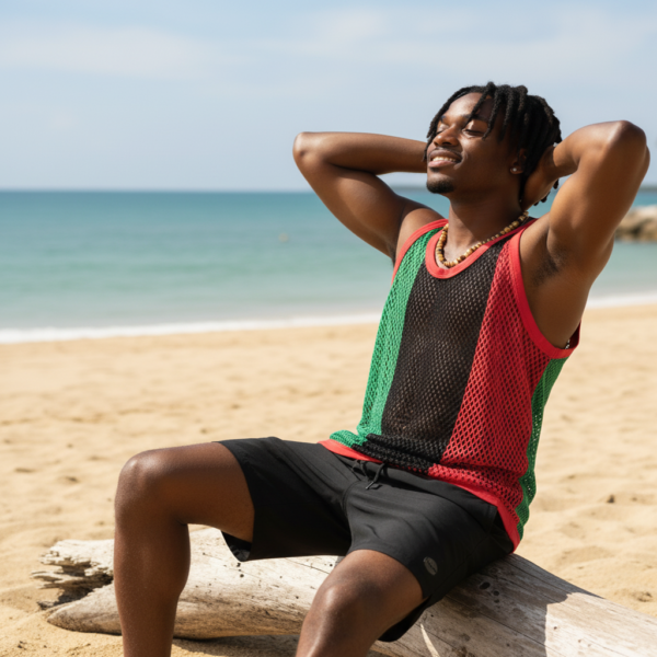 Men's Marcus Garvey Crochet String Mesh Rasta Vest - 100% Cotton Gym Top