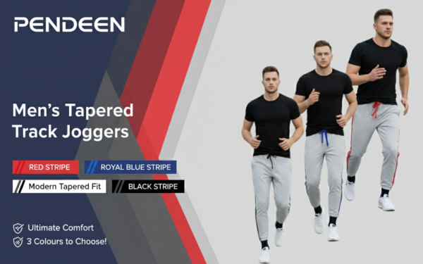 Pendeen Men's Tapered Track Joggers | Melange Grey Sweatpants with Side Stripe