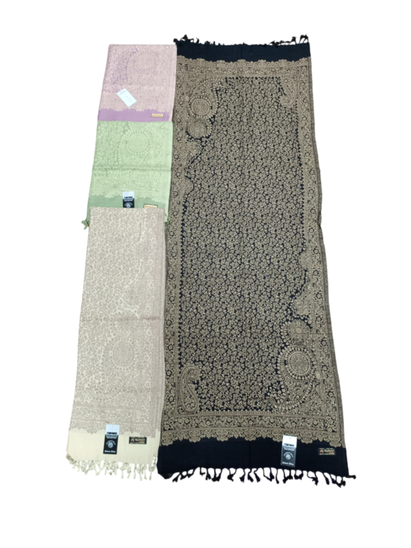 Kashmiri Shawl Polywool Acrylic Zari Woven Neon Colors Tassels 28x80"