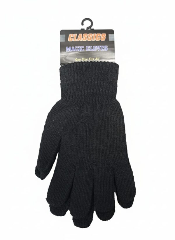 Black Winter Thermal Gloves Unisex One Size Stretch Knit Warm Acrylic Blend